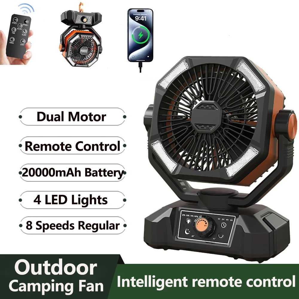 Portable Camping Fan with LED Lantern