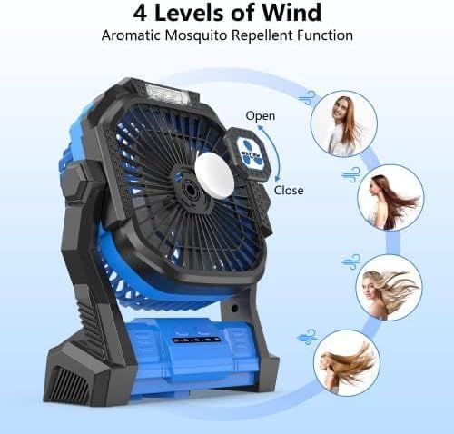 Portable Fan Rechargeable, 20000mAh Cordless Battery Powered Fan with LED Lantern Battery Operated for Travel Bedroom Home Camping Tent Office Beach Desk Fishing Table