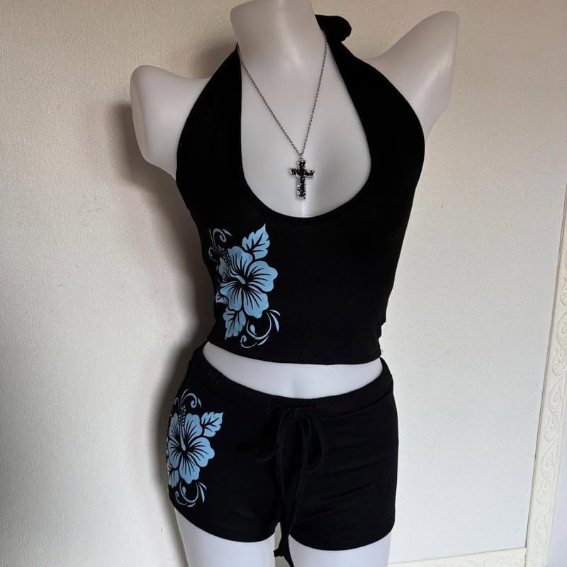 Women Two Piece Floral Print Vintage Tankini Swimsuit Set Summer