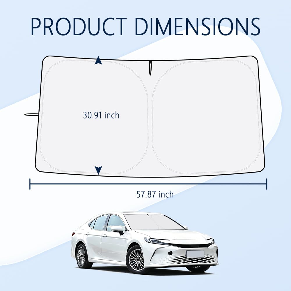 300T Thickened Automotive Glass Sunshade and Comes with Storage Bag,Keep Car Interior Cool,Universal Windshield Sun Shade Fit for Cars,Trucks,SUVs (L: 57.08 * 31.5 inch)