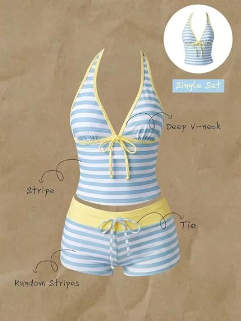 Women Two Piece Floral Print Vintage Tankini Swimsuit Set Summer