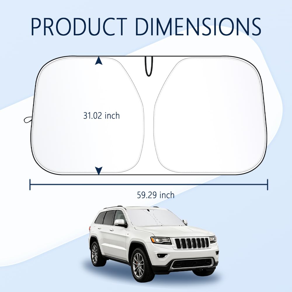 300T Thickened Automotive Glass Sunshade and Comes with Storage Bag,Keep Car Interior Cool,Universal Windshield Sun Shade Fit for Cars,Trucks,SUVs (L: 57.08 * 31.5 inch)