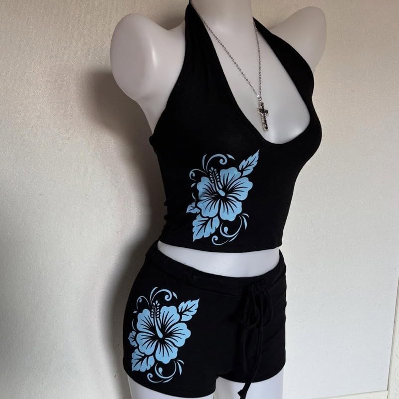 Women Two Piece Floral Print Vintage Tankini Swimsuit Set Summer