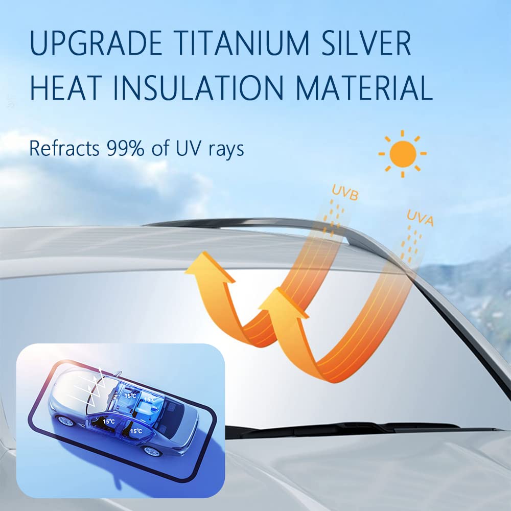 300T Thickened Automotive Glass Sunshade and Comes with Storage Bag,Keep Car Interior Cool,Universal Windshield Sun Shade Fit for Cars,Trucks,SUVs (L: 57.08 * 31.5 inch)