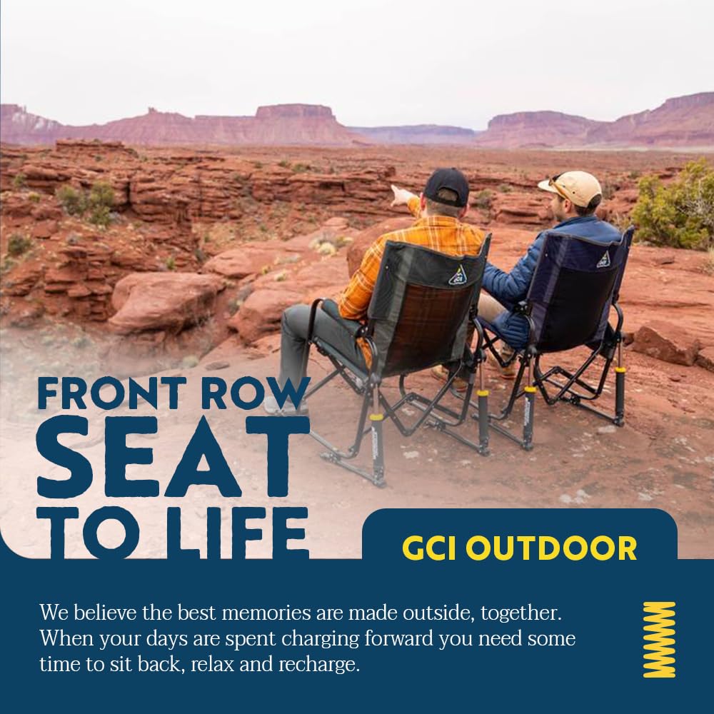GCI OUTDOOR Freestyle Rocker Camping Chair | Portable Folding Rocking Chair with Solid, Durable Armrests, Drink Holder & Comfortable Backrest — Indigo Blue