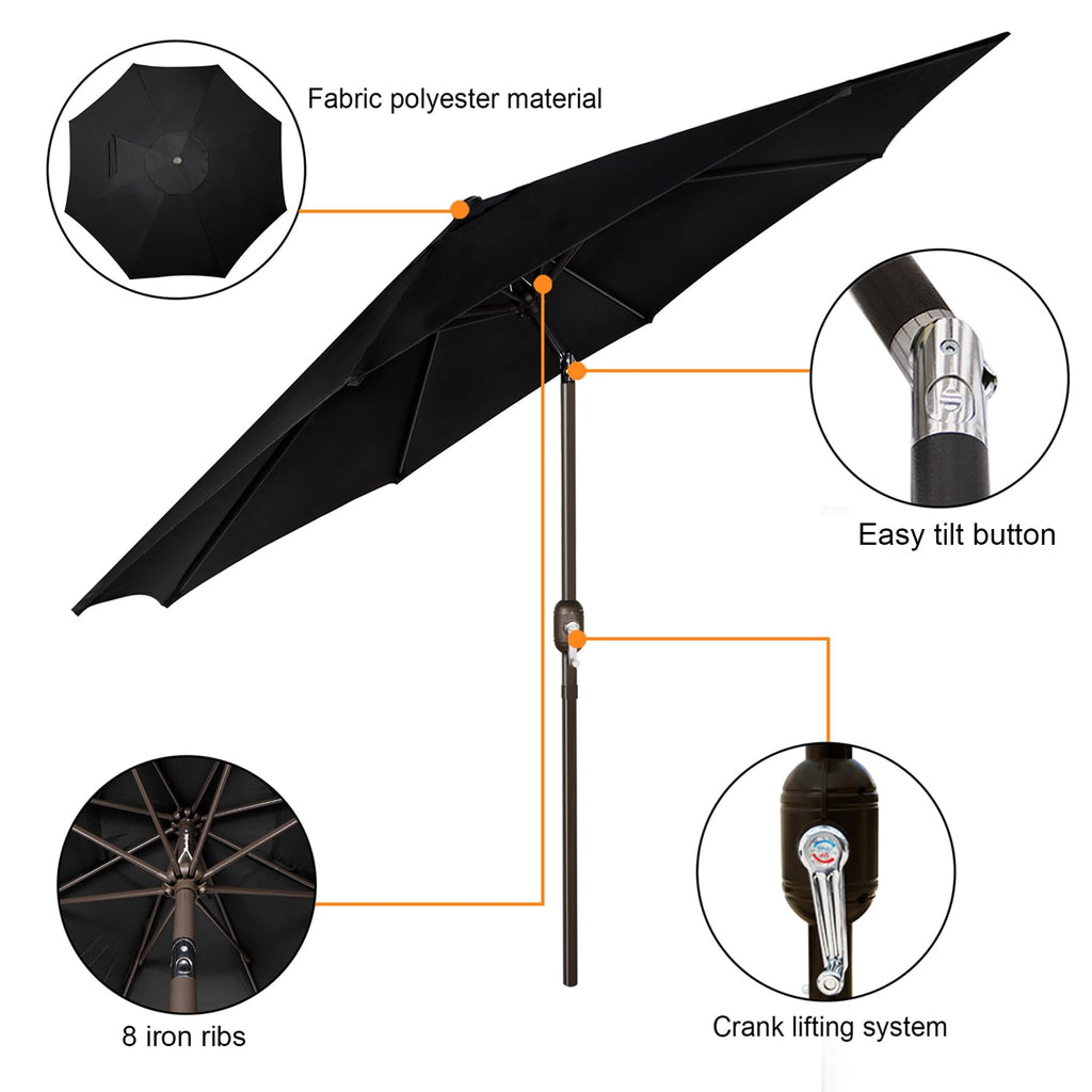 Blissun 9' Outdoor Patio Umbrella, Outdoor Table Umbrella, Yard Umbrella, Market Umbrella with 8 Sturdy Ribs, Push Button Tilt and Crank
