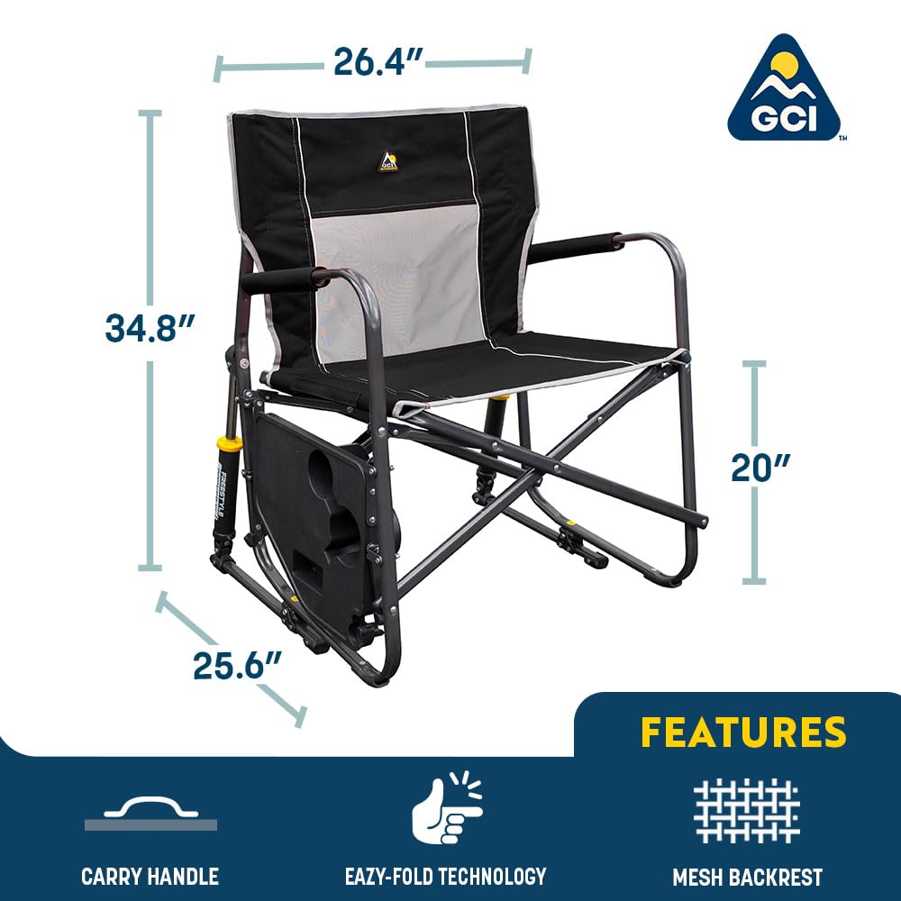 GCI OUTDOOR Freestyle Rocker Camping Chair | Portable Folding Rocking Chair with Solid, Durable Armrests, Drink Holder & Comfortable Backrest — Indigo Blue
