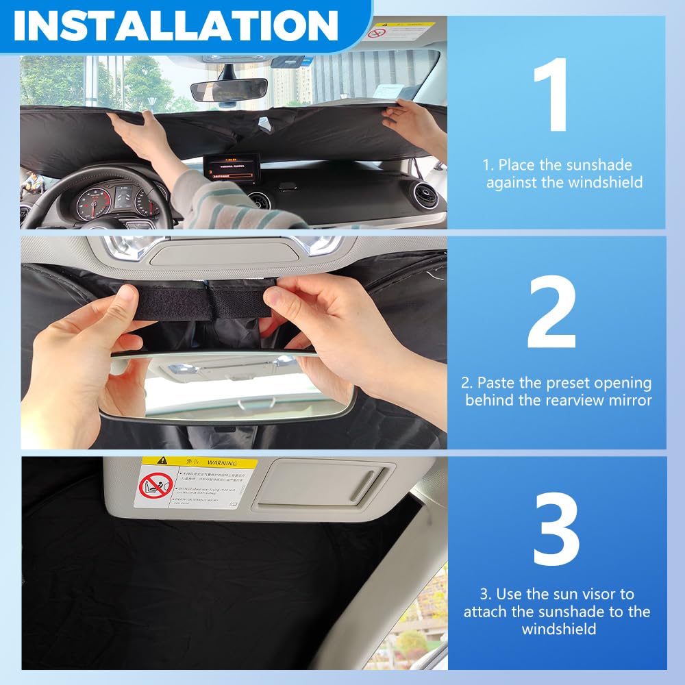 300T Thickened Automotive Glass Sunshade and Comes with Storage Bag,Keep Car Interior Cool,Universal Windshield Sun Shade Fit for Cars,Trucks,SUVs (L: 57.08 * 31.5 inch)