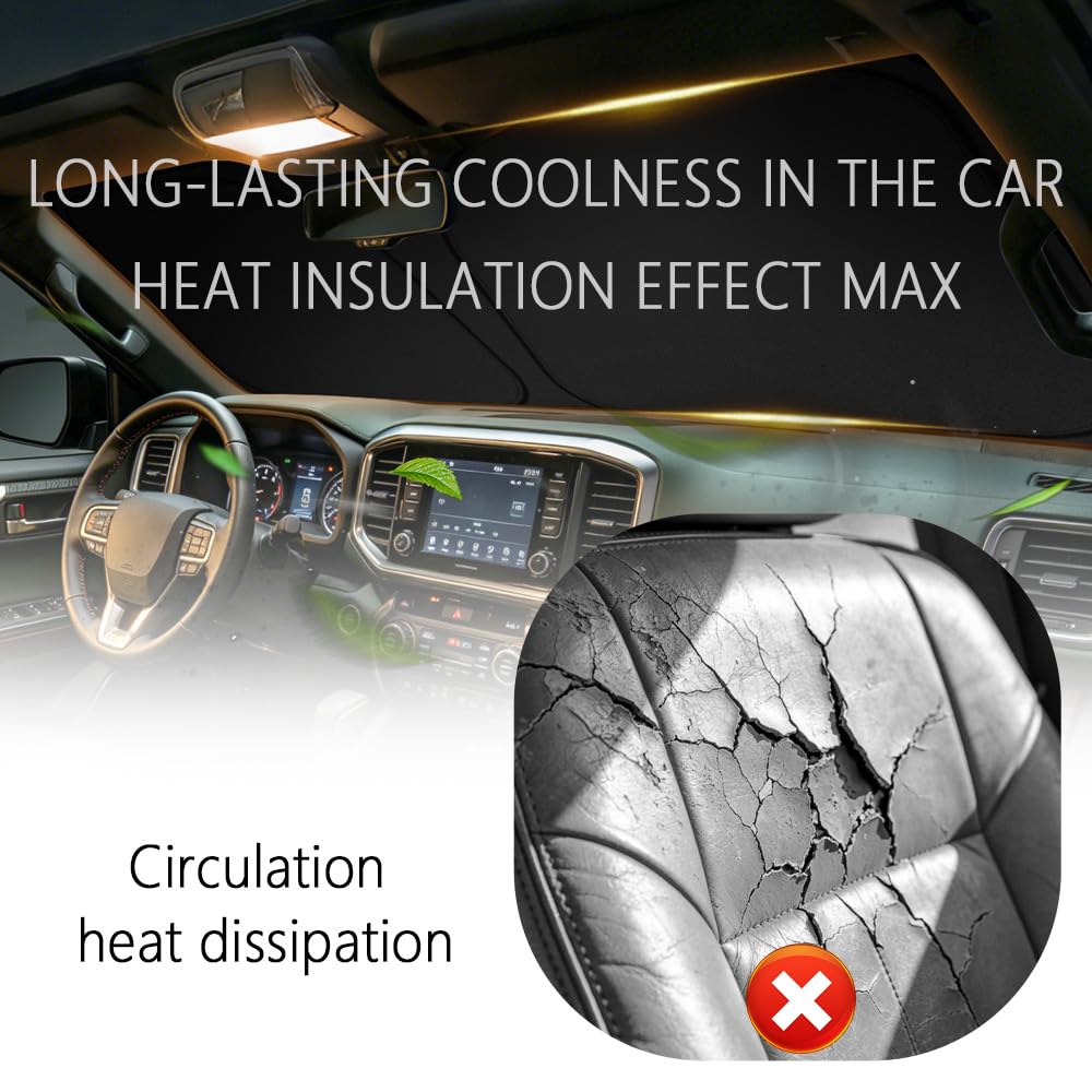 300T Thickened Automotive Glass Sunshade and Comes with Storage Bag,Keep Car Interior Cool,Universal Windshield Sun Shade Fit for Cars,Trucks,SUVs (L: 57.08 * 31.5 inch)