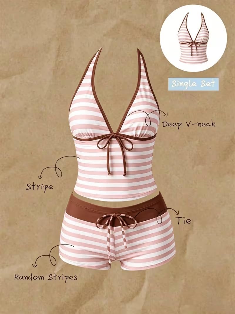 Women Two Piece Floral Print Vintage Tankini Swimsuit Set Summer