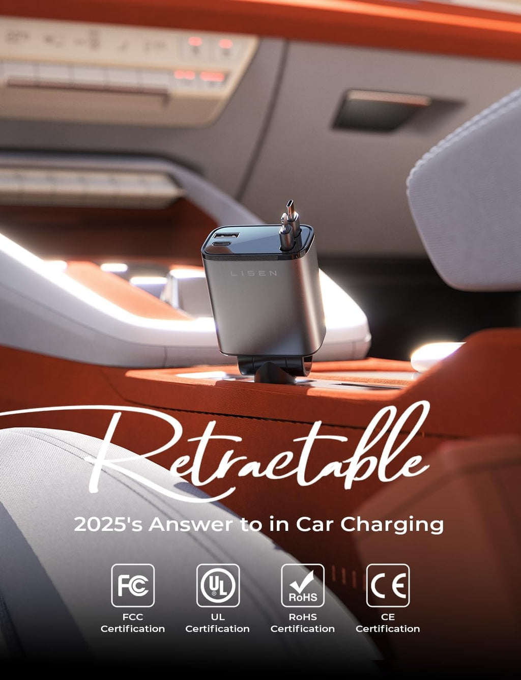 LISEN Retractable Car Charger 84W Fast Charge USB C Multi Cable Adapter
