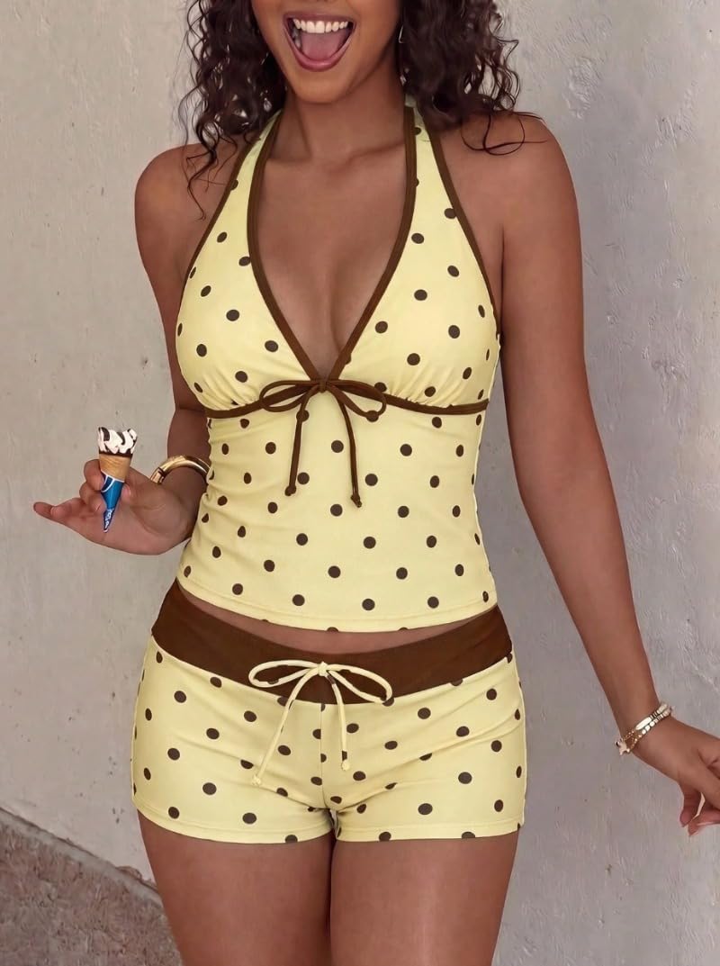 Women Two Piece Floral Print Vintage Tankini Swimsuit Set Summer