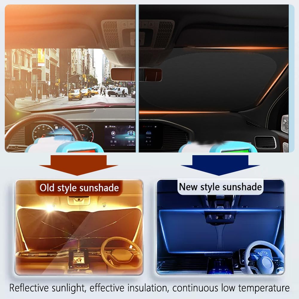 300T Thickened Automotive Glass Sunshade and Comes with Storage Bag,Keep Car Interior Cool,Universal Windshield Sun Shade Fit for Cars,Trucks,SUVs (L: 57.08 * 31.5 inch)