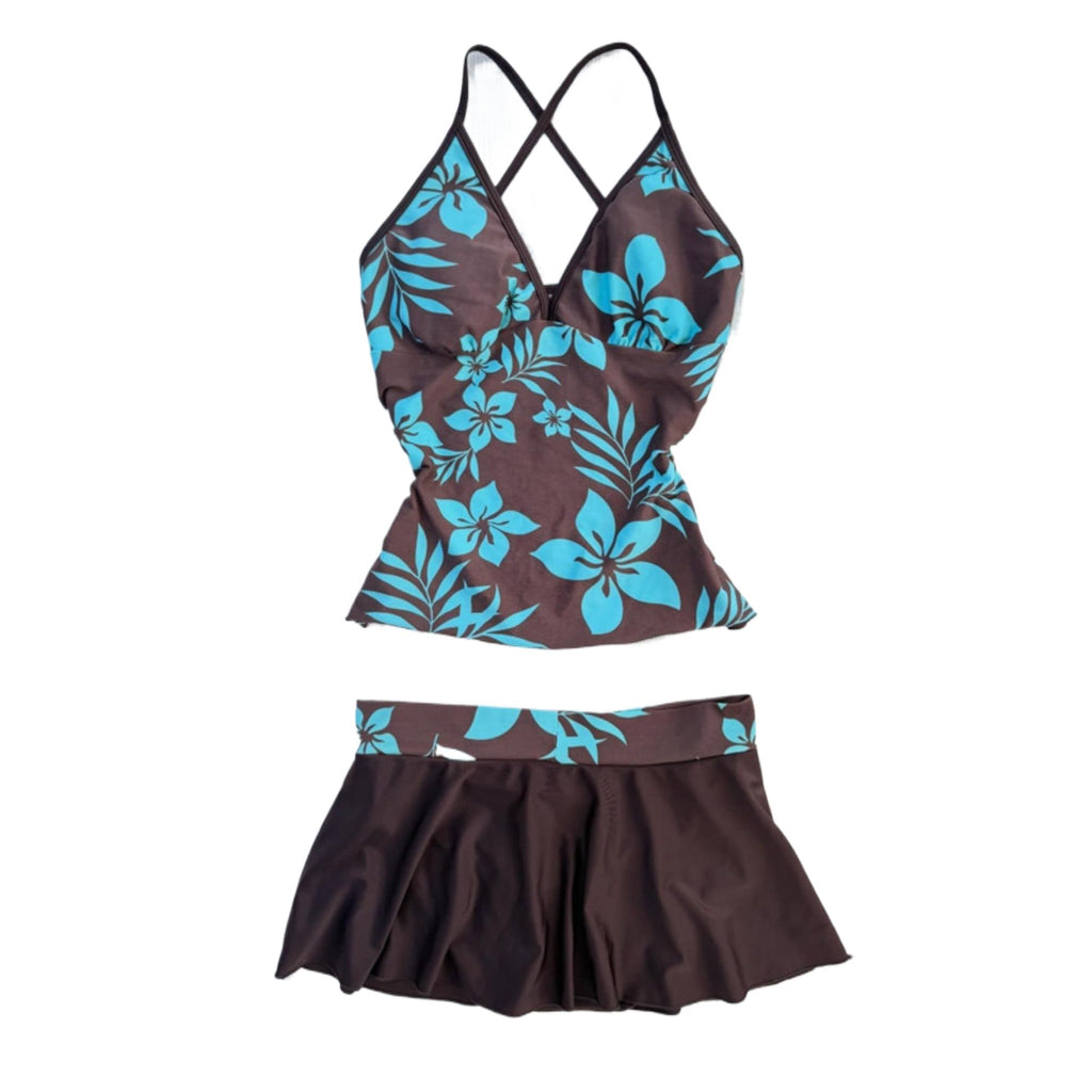Women Two Piece Floral Print Vintage Tankini Swimsuit Set Summer