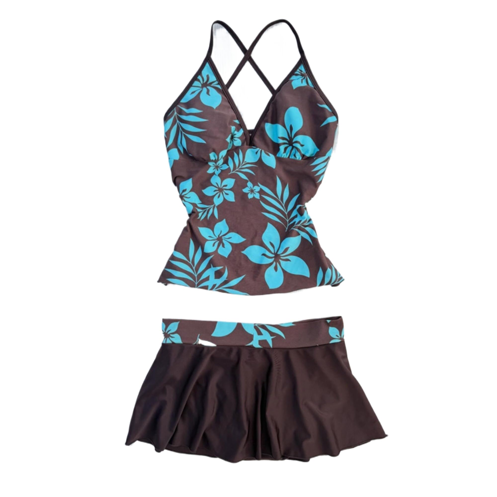 Women Two Piece Floral Print Vintage Tankini Swimsuit Set Summer