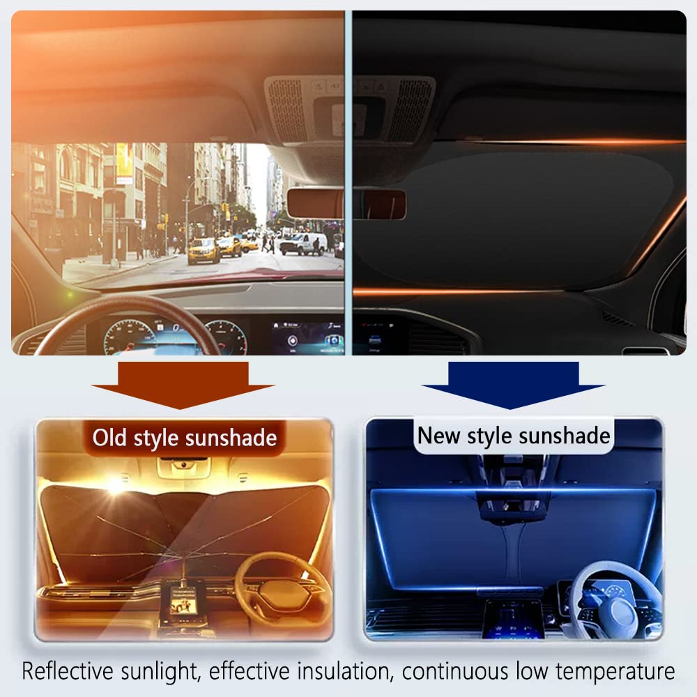300T Thickened Automotive Glass Sunshade and Comes with Storage Bag,Keep Car Interior Cool,Universal Windshield Sun Shade Fit for Cars,Trucks,SUVs (L: 57.08 * 31.5 inch)