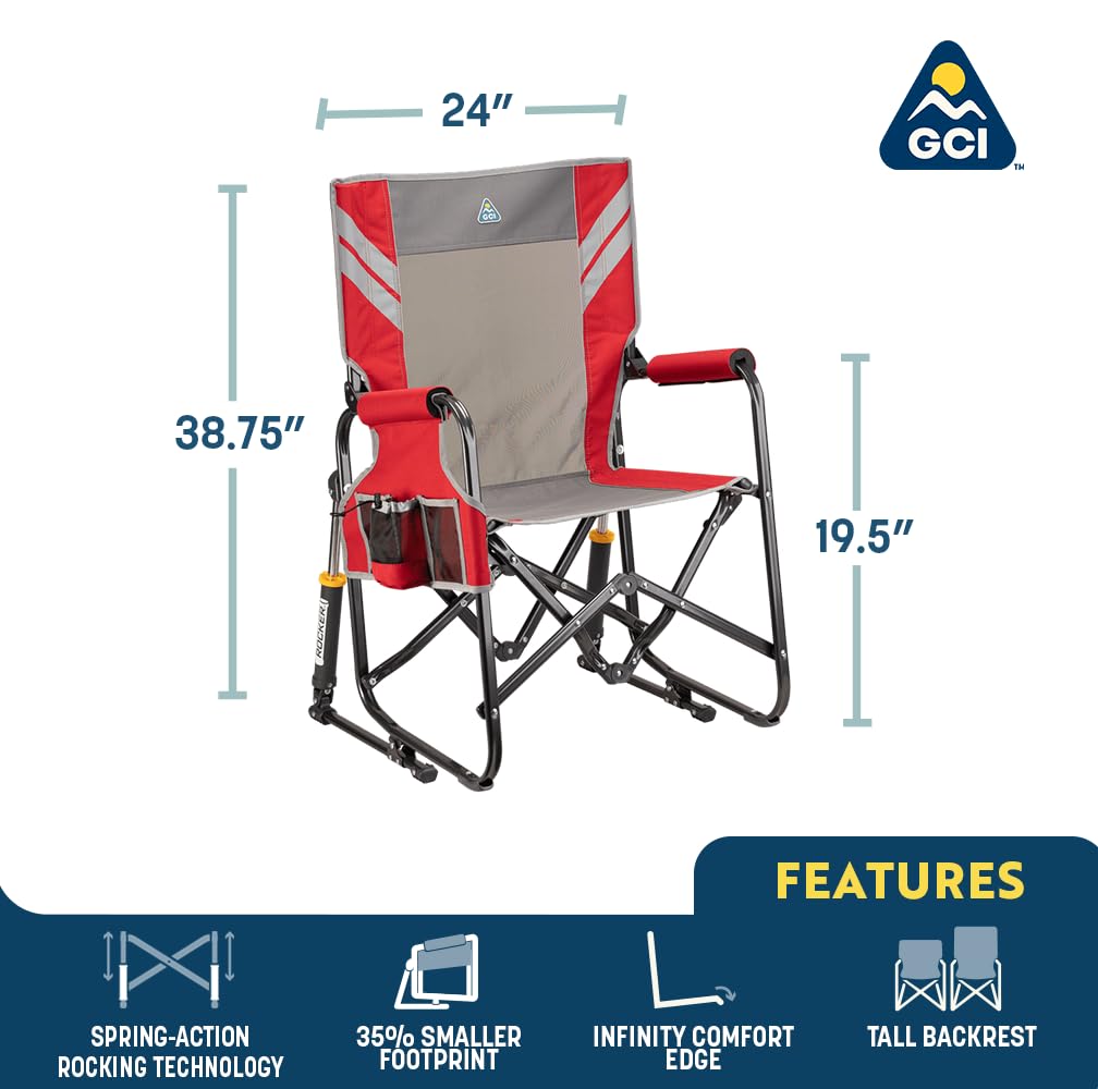 GCI OUTDOOR Freestyle Rocker Camping Chair | Portable Folding Rocking Chair with Solid, Durable Armrests, Drink Holder & Comfortable Backrest — Indigo Blue