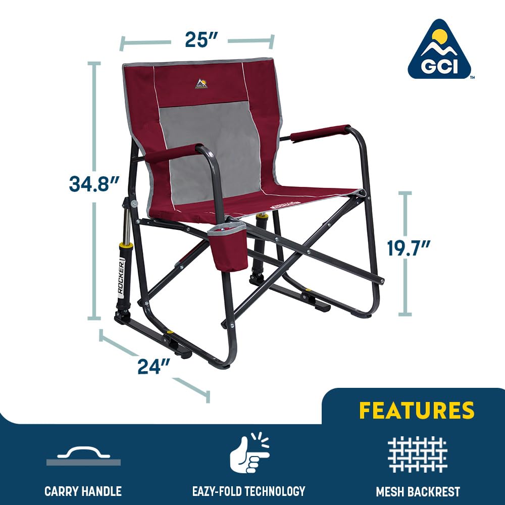 GCI OUTDOOR Freestyle Rocker Camping Chair | Portable Folding Rocking Chair with Solid, Durable Armrests, Drink Holder & Comfortable Backrest — Indigo Blue