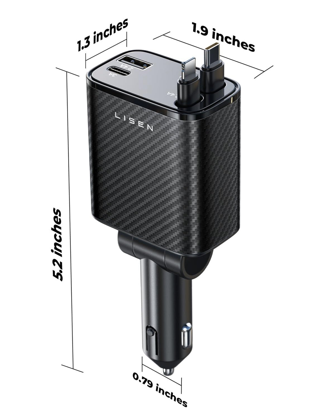 LISEN Retractable Car Charger 84W Fast Charge USB C Multi Cable Adapter