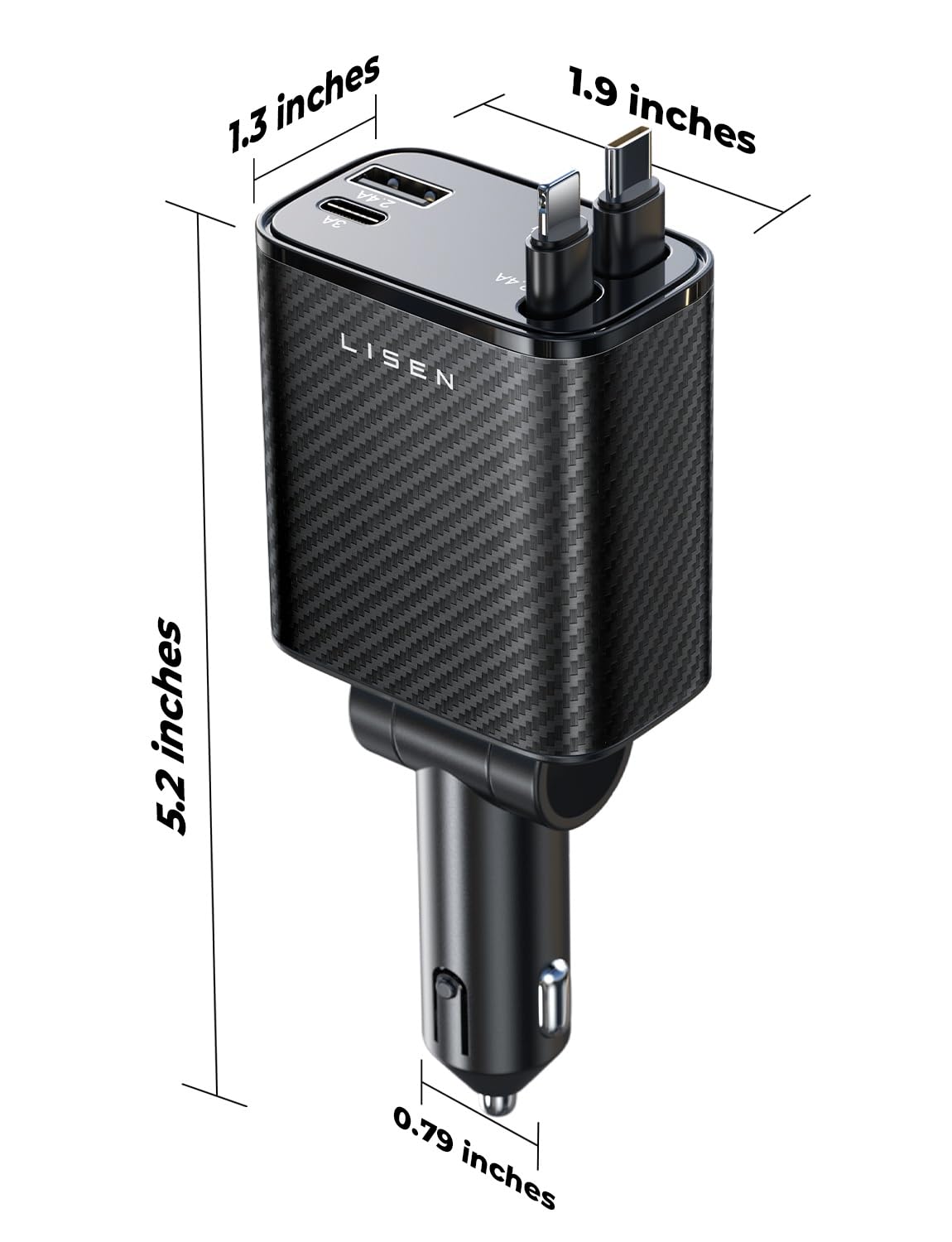 LISEN Retractable Car Charger 84W Fast Charge USB C Multi Cable Adapter