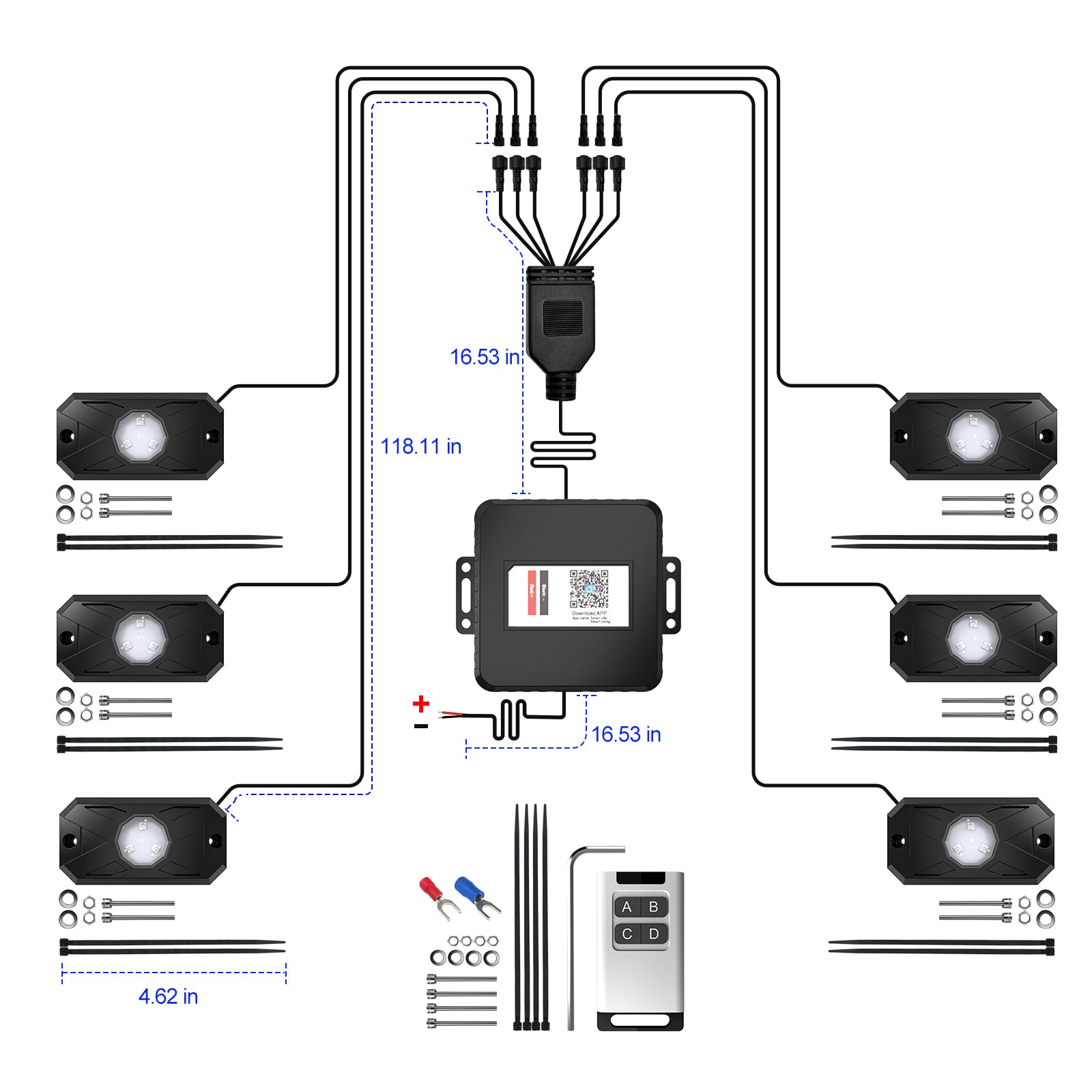 YiLaie RGB LED Rock Lights 8 Pods APP Remote Music Mode IP68 Waterproof