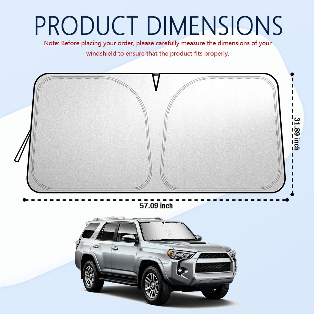 300T Thickened Automotive Glass Sunshade and Comes with Storage Bag,Keep Car Interior Cool,Universal Windshield Sun Shade Fit for Cars,Trucks,SUVs (L: 57.08 * 31.5 inch)