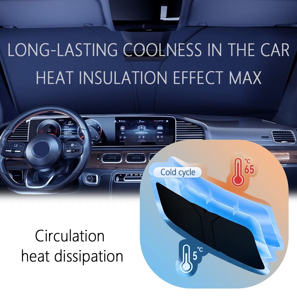 300T Thickened Automotive Glass Sunshade and Comes with Storage Bag,Keep Car Interior Cool,Universal Windshield Sun Shade Fit for Cars,Trucks,SUVs (L: 57.08 * 31.5 inch)