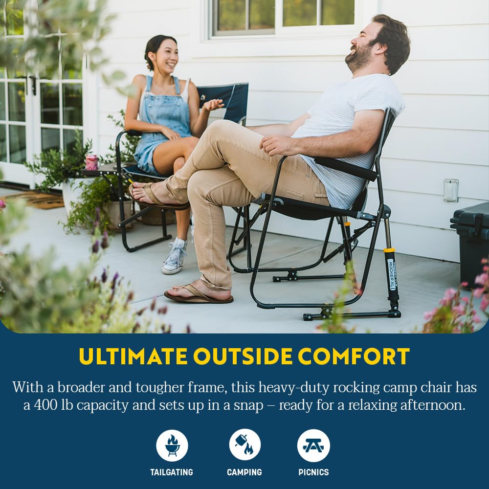 GCI OUTDOOR Freestyle Rocker Camping Chair | Portable Folding Rocking Chair with Solid, Durable Armrests, Drink Holder & Comfortable Backrest — Indigo Blue