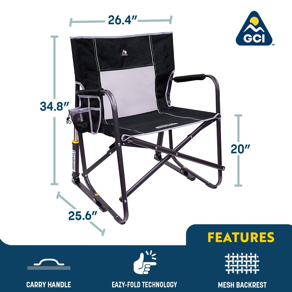 GCI OUTDOOR Freestyle Rocker Camping Chair | Portable Folding Rocking Chair with Solid, Durable Armrests, Drink Holder & Comfortable Backrest — Indigo Blue