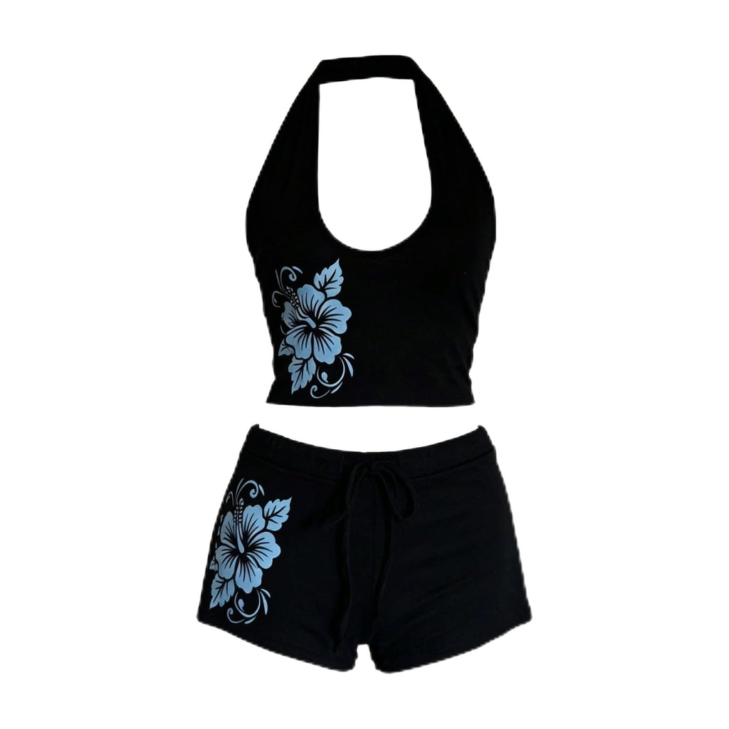 Women Two Piece Floral Print Vintage Tankini Swimsuit Set Summer