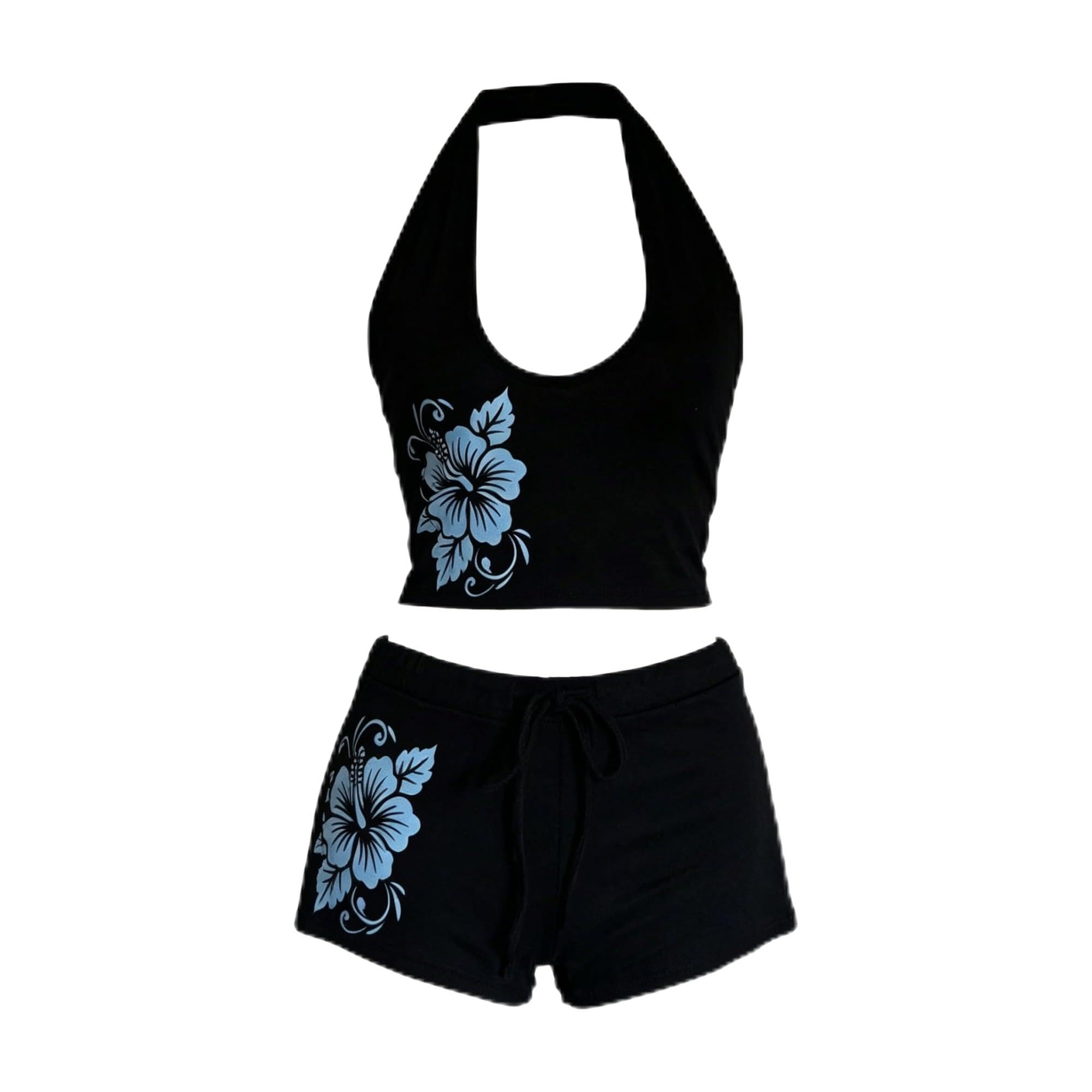 Women Two Piece Floral Print Vintage Tankini Swimsuit Set Summer