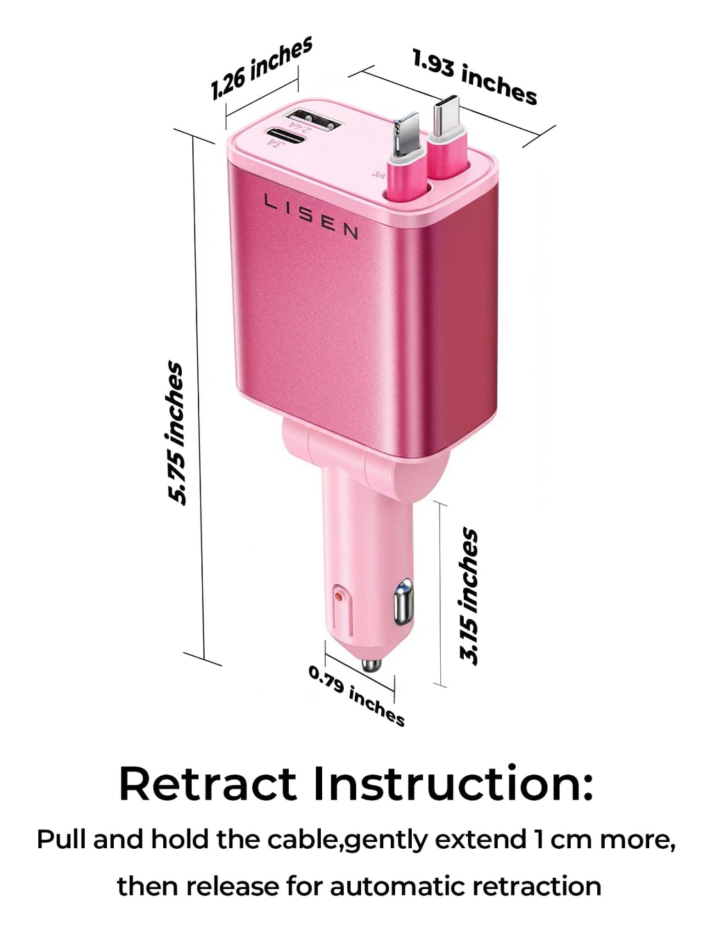 LISEN Retractable Car Charger 84W Fast Charge USB C Multi Cable Adapter