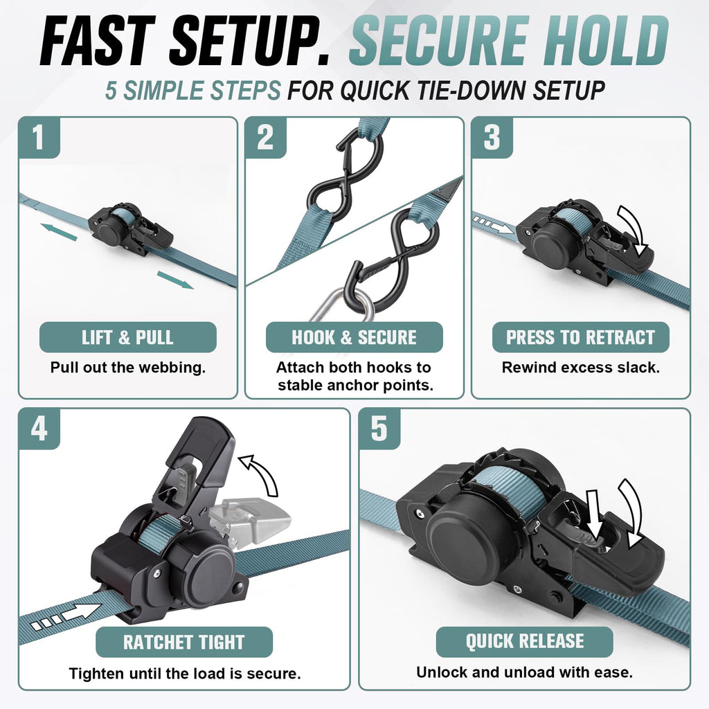 Hokinety 4 Pack Retractable Ratchet Straps 1 In X 10 Ft 1500 Lb For Truck