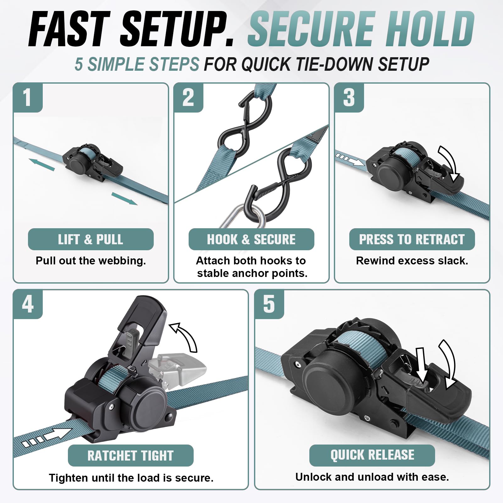 Hokinety 4 Pack Retractable Ratchet Straps 1 In X 10 Ft 1500 Lb For Truck