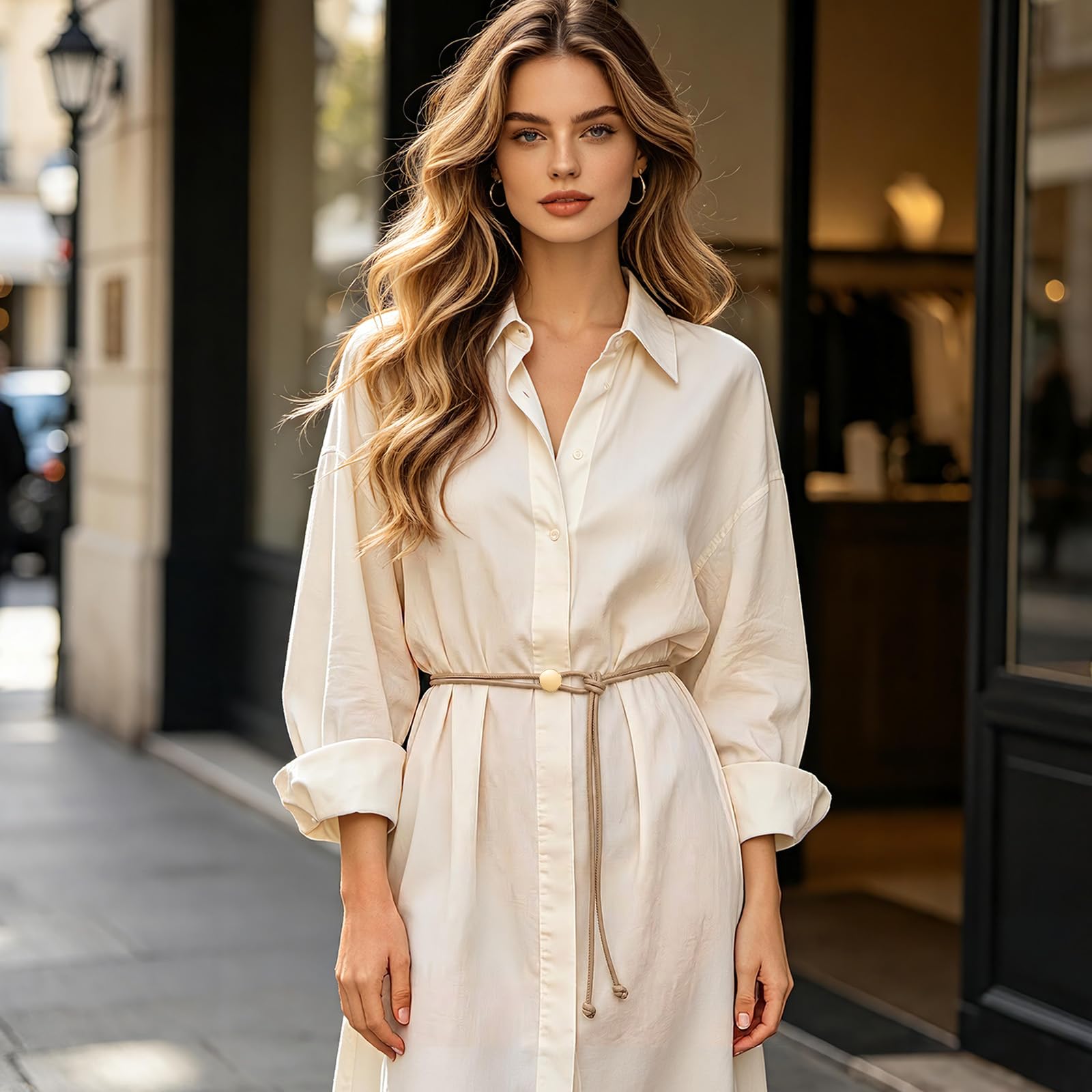 Vonmelli Thin Rope Skinny Tie Leather Women Waist Belt Dress Fashion Style
