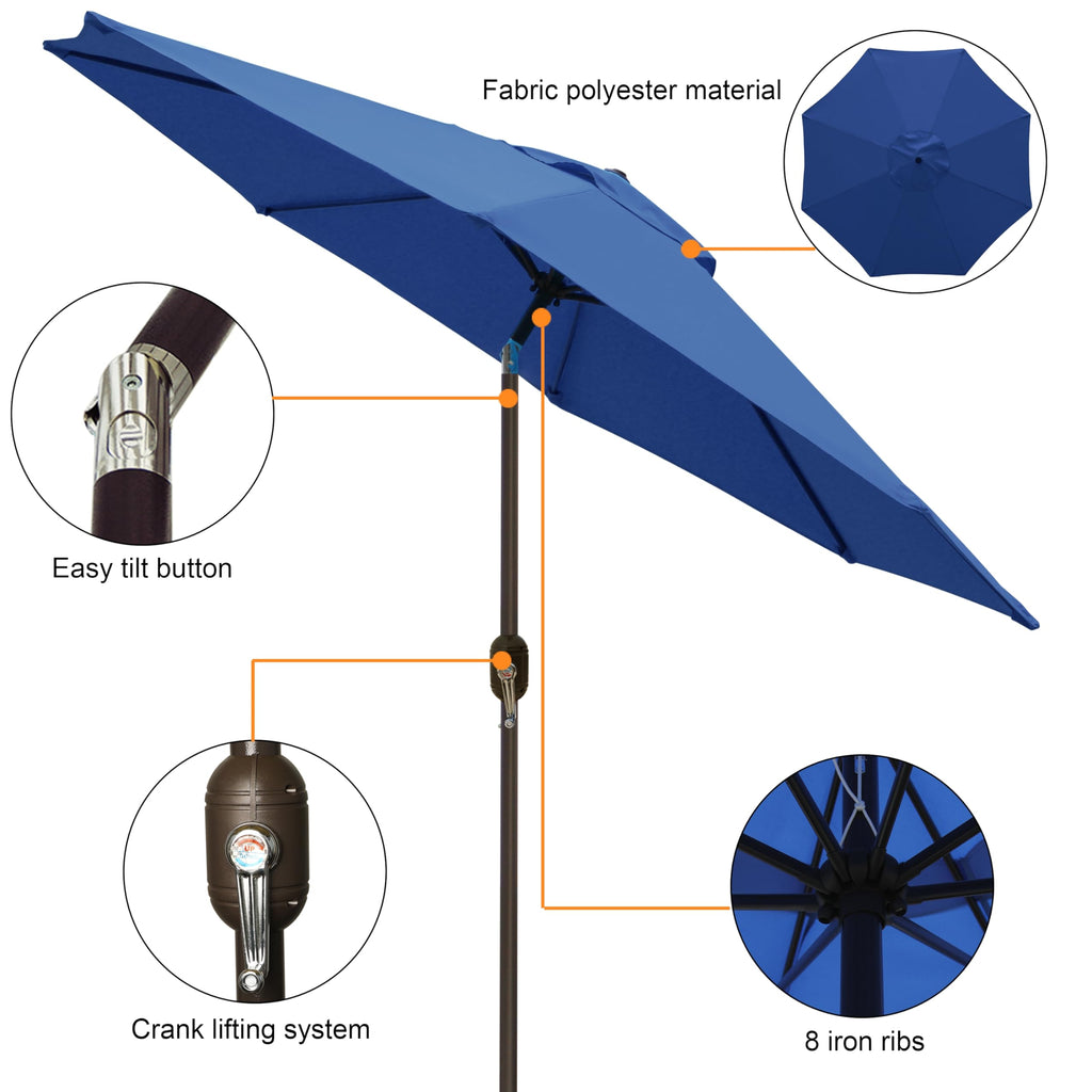 Blissun 9' Outdoor Patio Umbrella, Outdoor Table Umbrella, Yard Umbrella, Market Umbrella with 8 Sturdy Ribs, Push Button Tilt and Crank