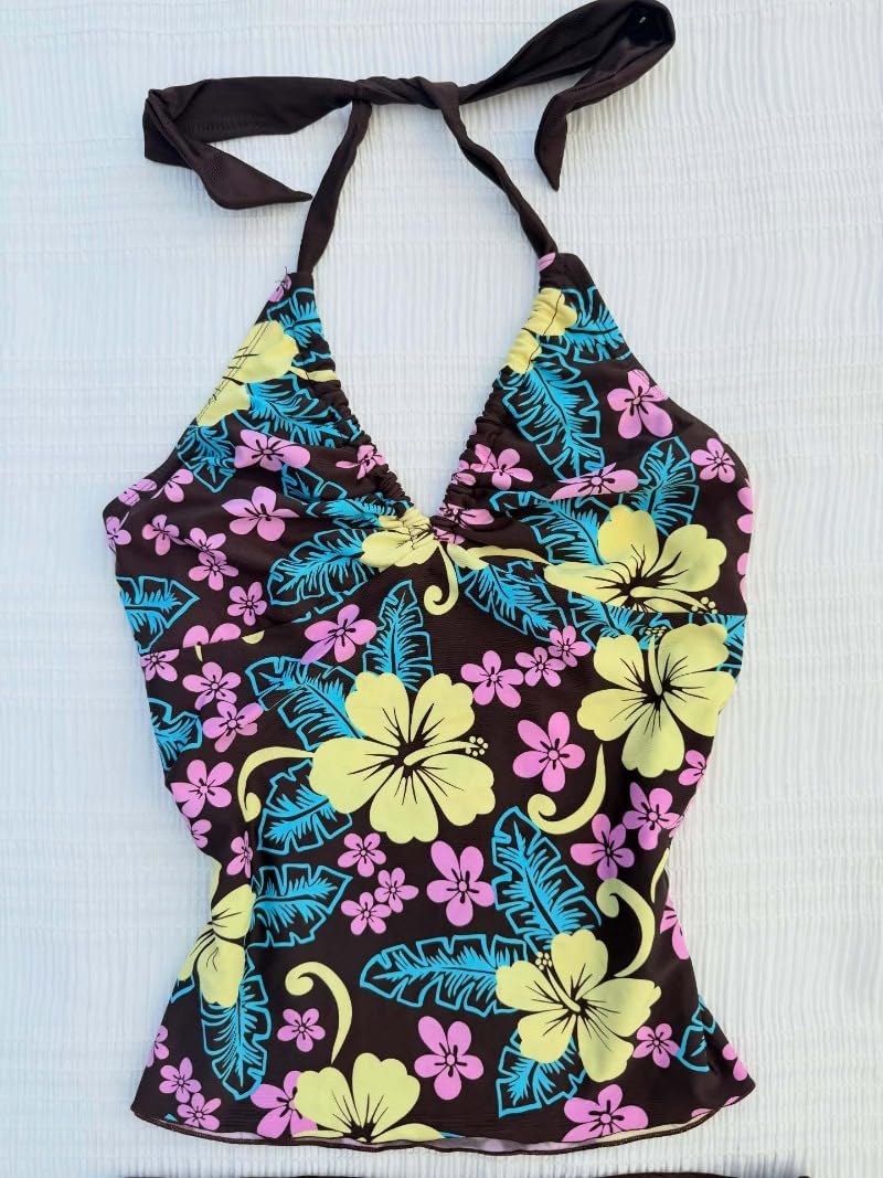 Women Two Piece Floral Print Vintage Tankini Swimsuit Set Summer