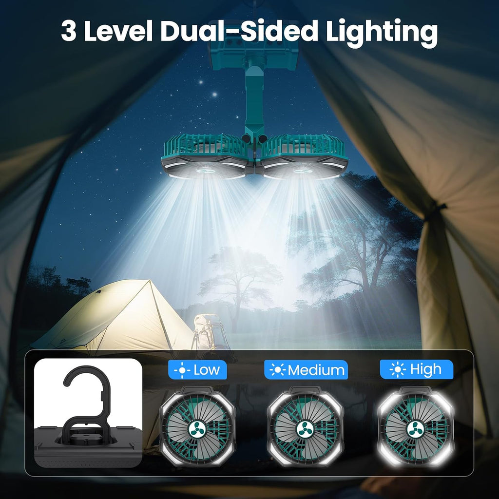 Portable Fan Rechargeable, 20000mAh Cordless Battery Powered Fan with LED Lantern Battery Operated for Travel Bedroom Home Camping Tent Office Beach Desk Fishing Table