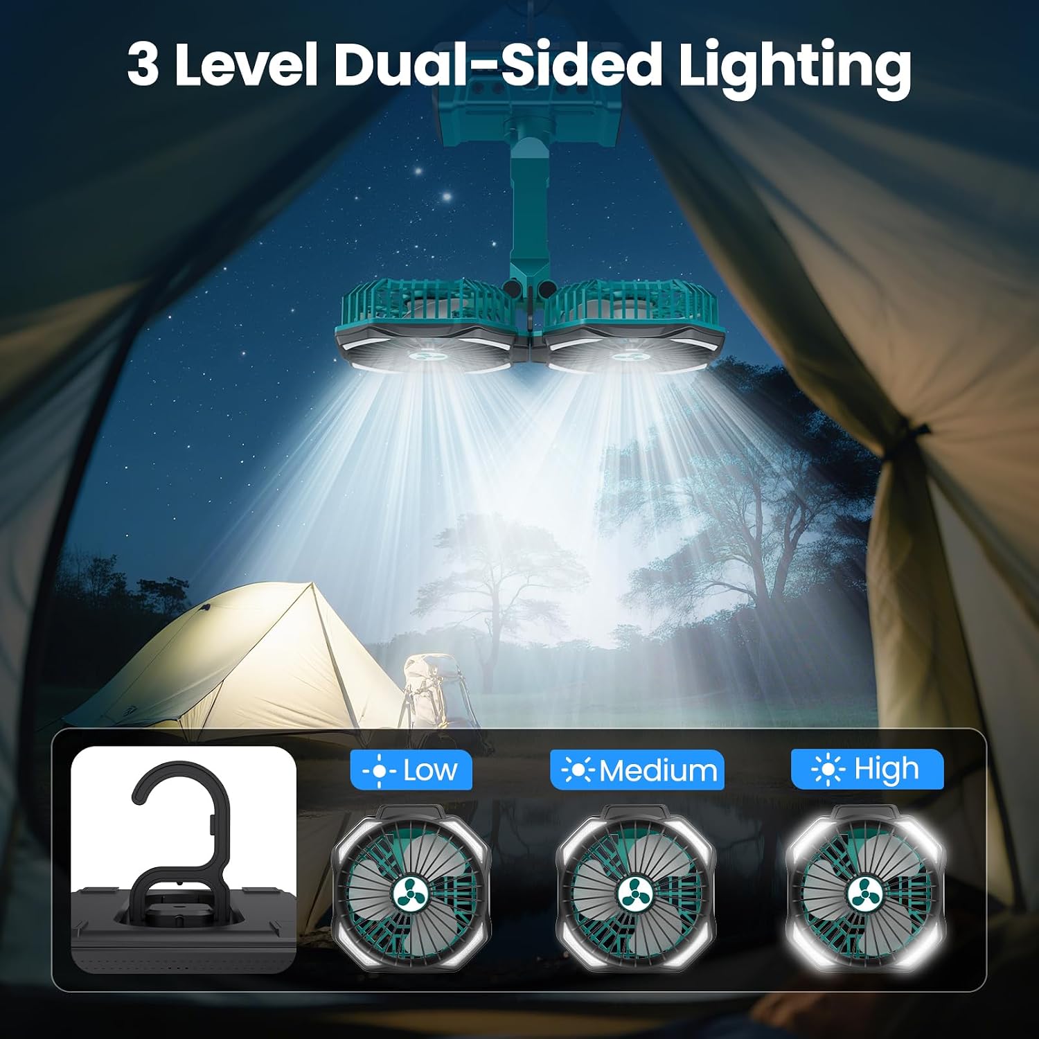 Portable Fan Rechargeable, 20000mAh Cordless Battery Powered Fan with LED Lantern Battery Operated for Travel Bedroom Home Camping Tent Office Beach Desk Fishing Table