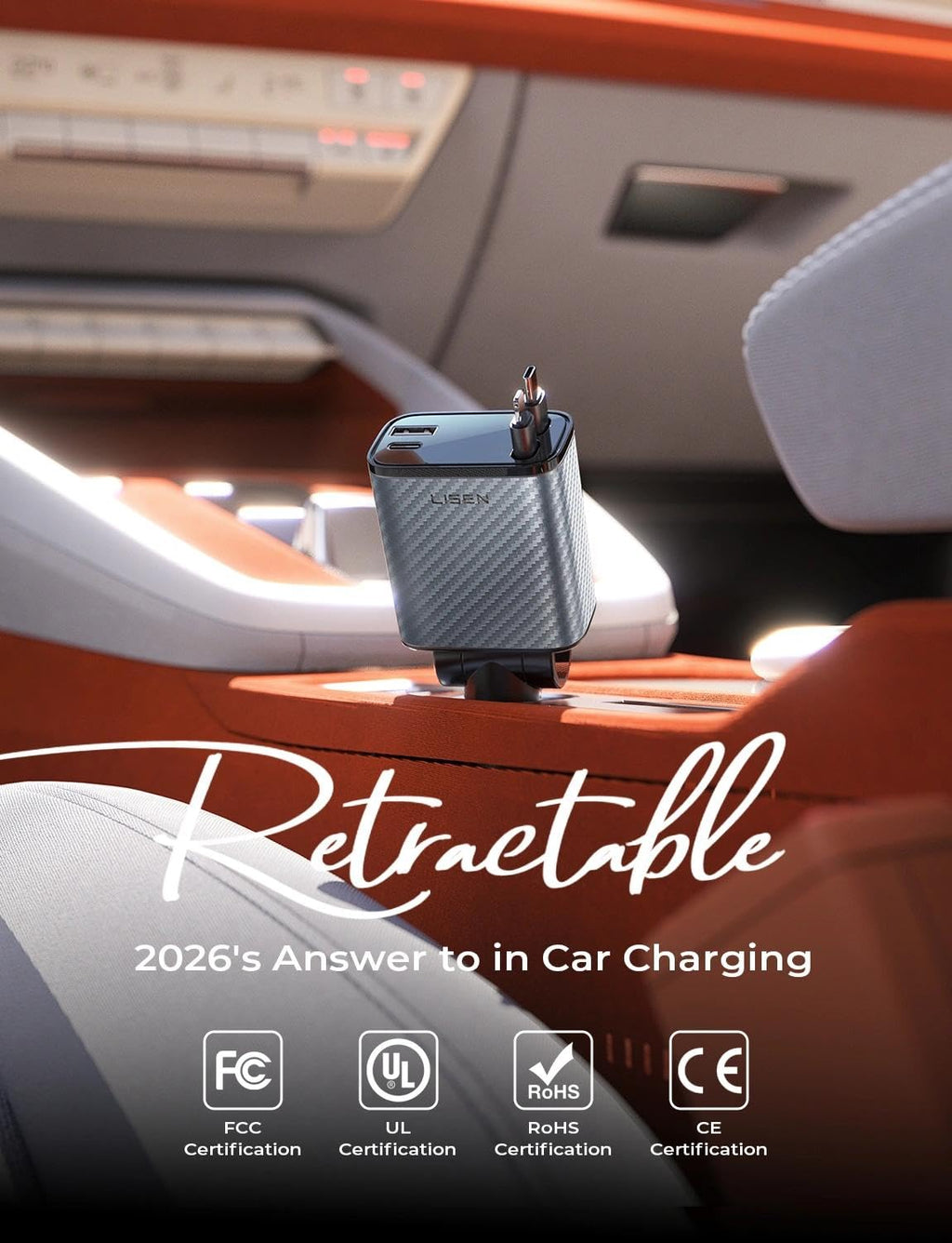 LISEN Retractable Car Charger 84W Fast Charge USB C Multi Cable Adapter