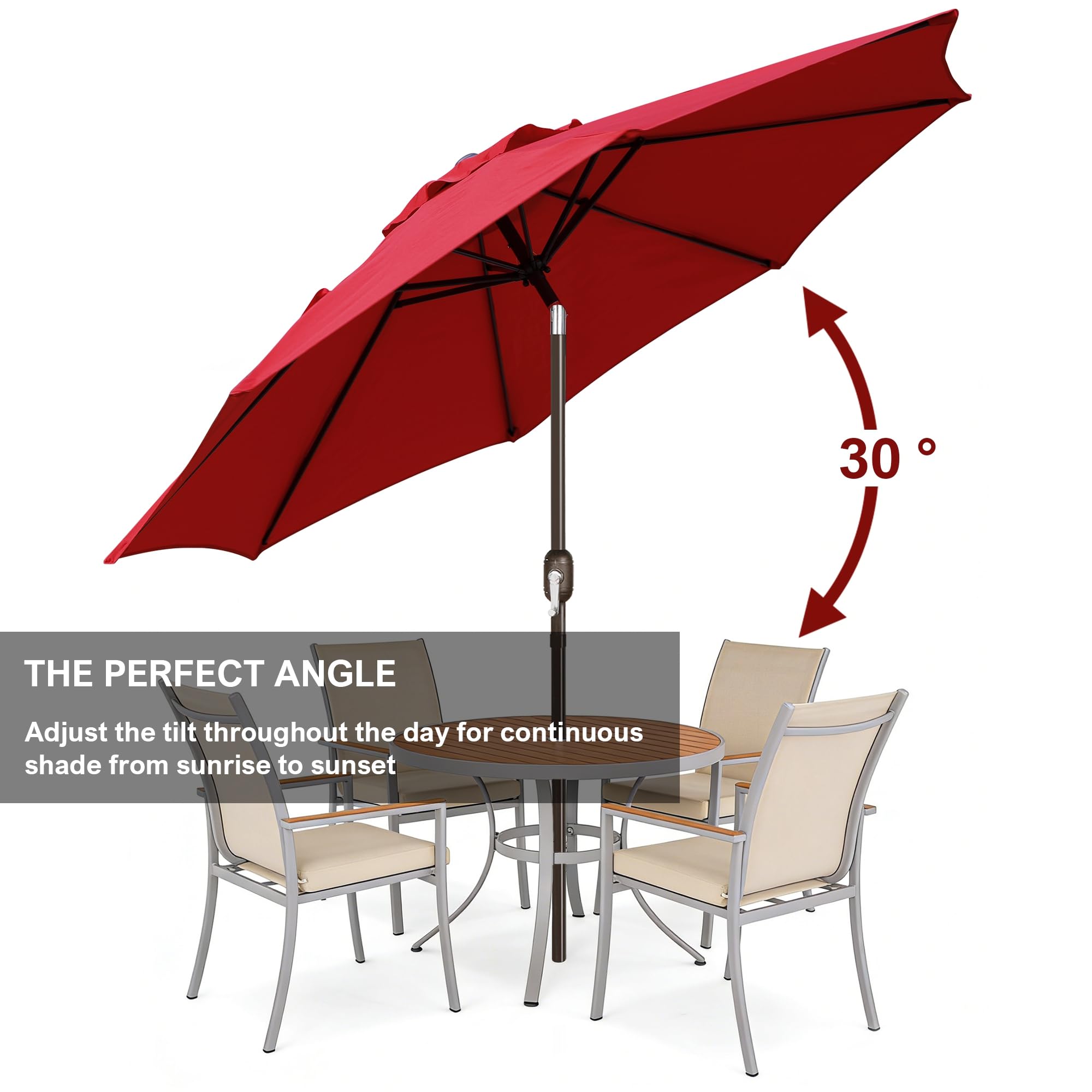 Blissun 9' Outdoor Patio Umbrella, Outdoor Table Umbrella, Yard Umbrella, Market Umbrella with 8 Sturdy Ribs, Push Button Tilt and Crank