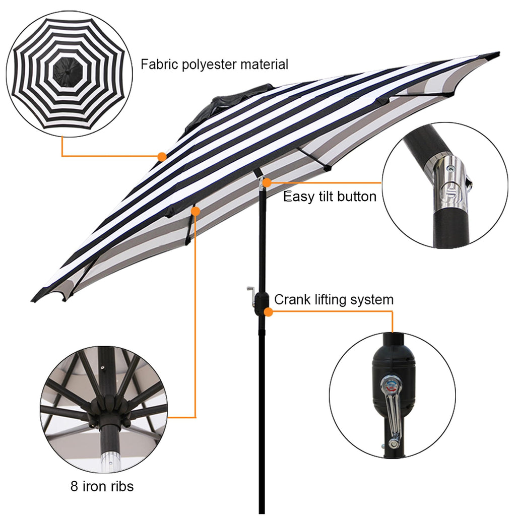 Blissun 9' Outdoor Patio Umbrella, Outdoor Table Umbrella, Yard Umbrella, Market Umbrella with 8 Sturdy Ribs, Push Button Tilt and Crank