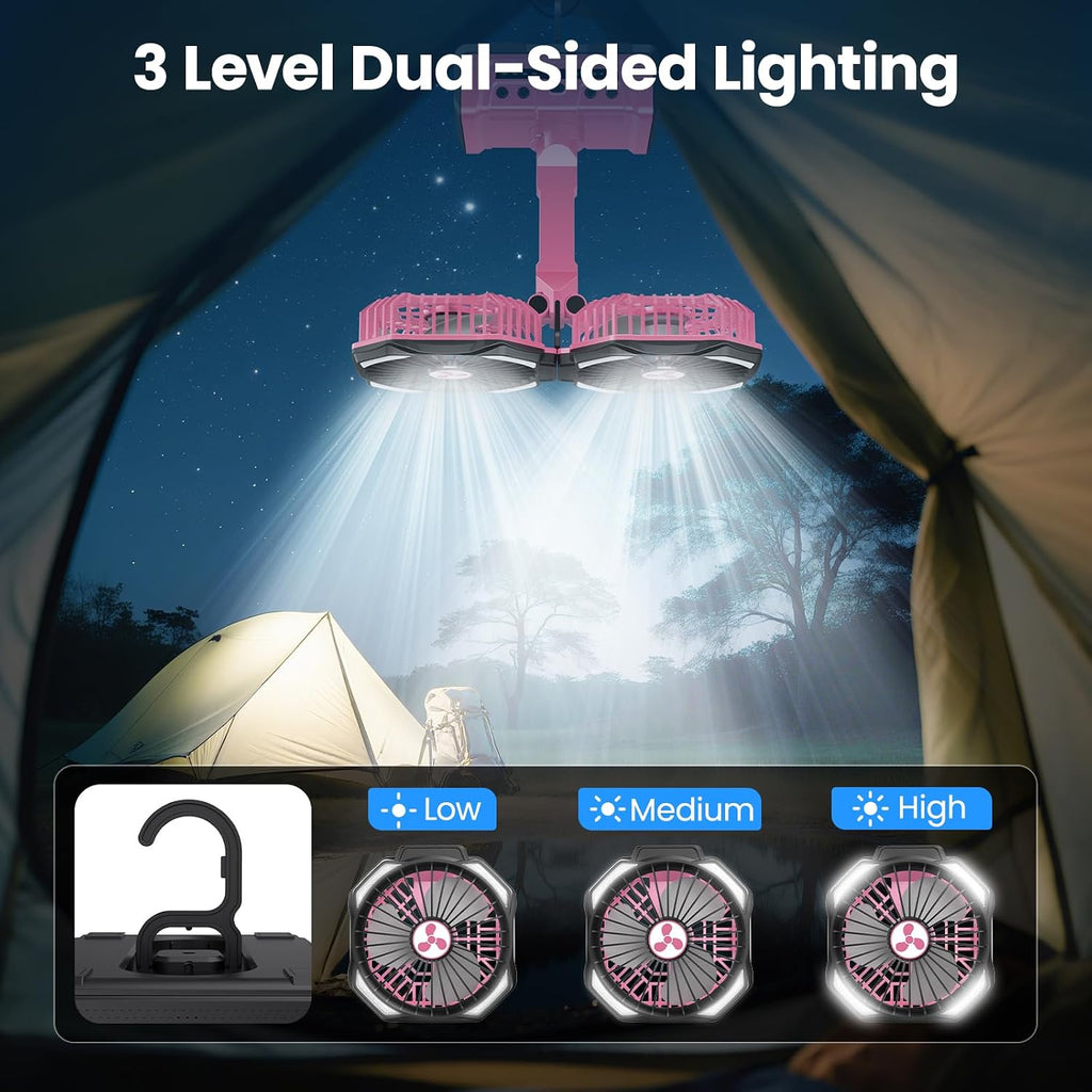 Portable Fan Rechargeable, 20000mAh Cordless Battery Powered Fan with LED Lantern Battery Operated for Travel Bedroom Home Camping Tent Office Beach Desk Fishing Table