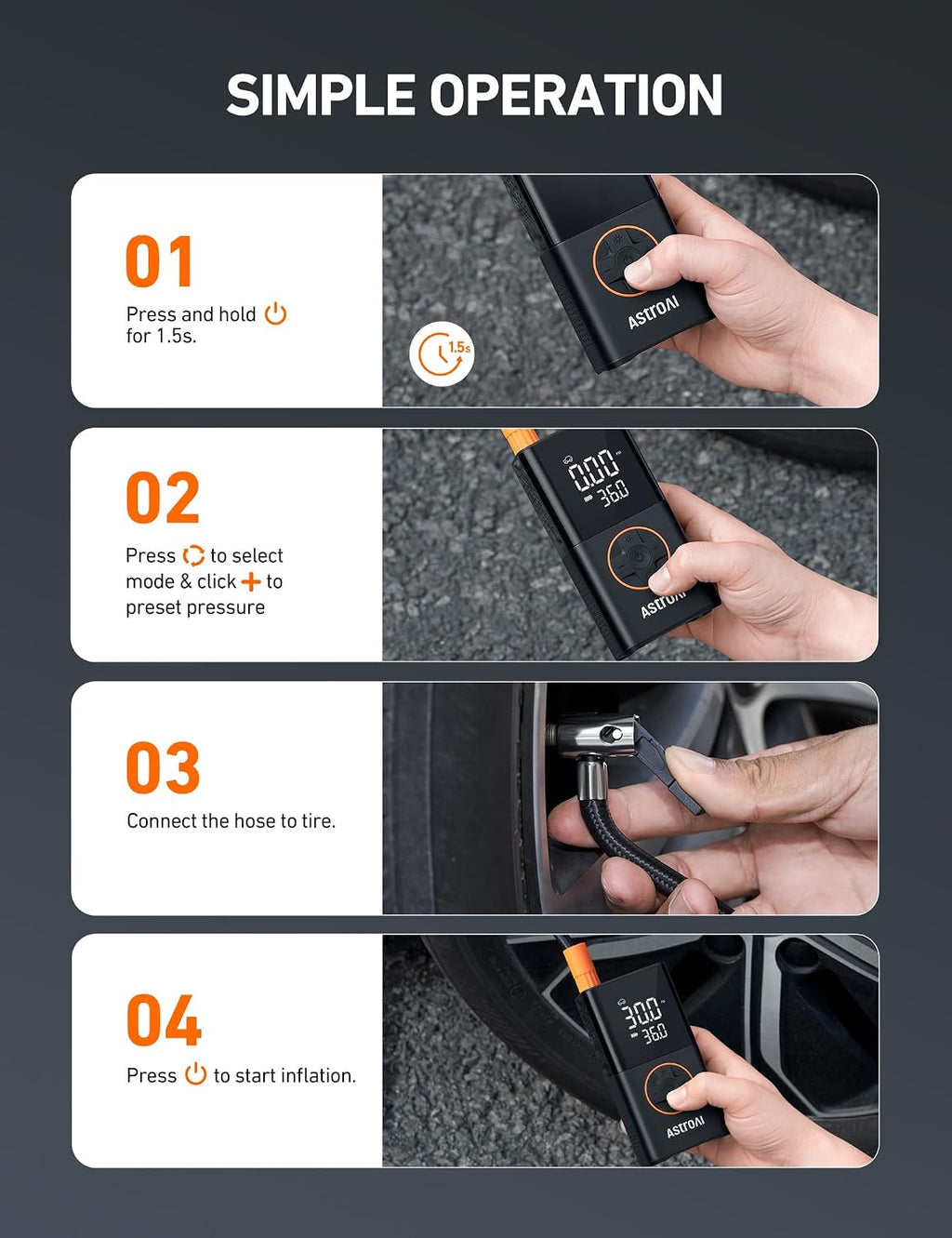 AstroAI L7 Portable Tire Inflator Cordless Bike Pump 150 PSI