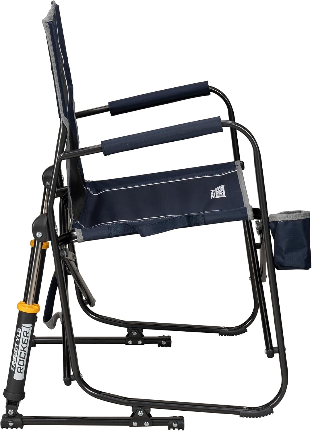 GCI OUTDOOR Freestyle Rocker Camping Chair | Portable Folding Rocking Chair with Solid, Durable Armrests, Drink Holder & Comfortable Backrest — Indigo Blue