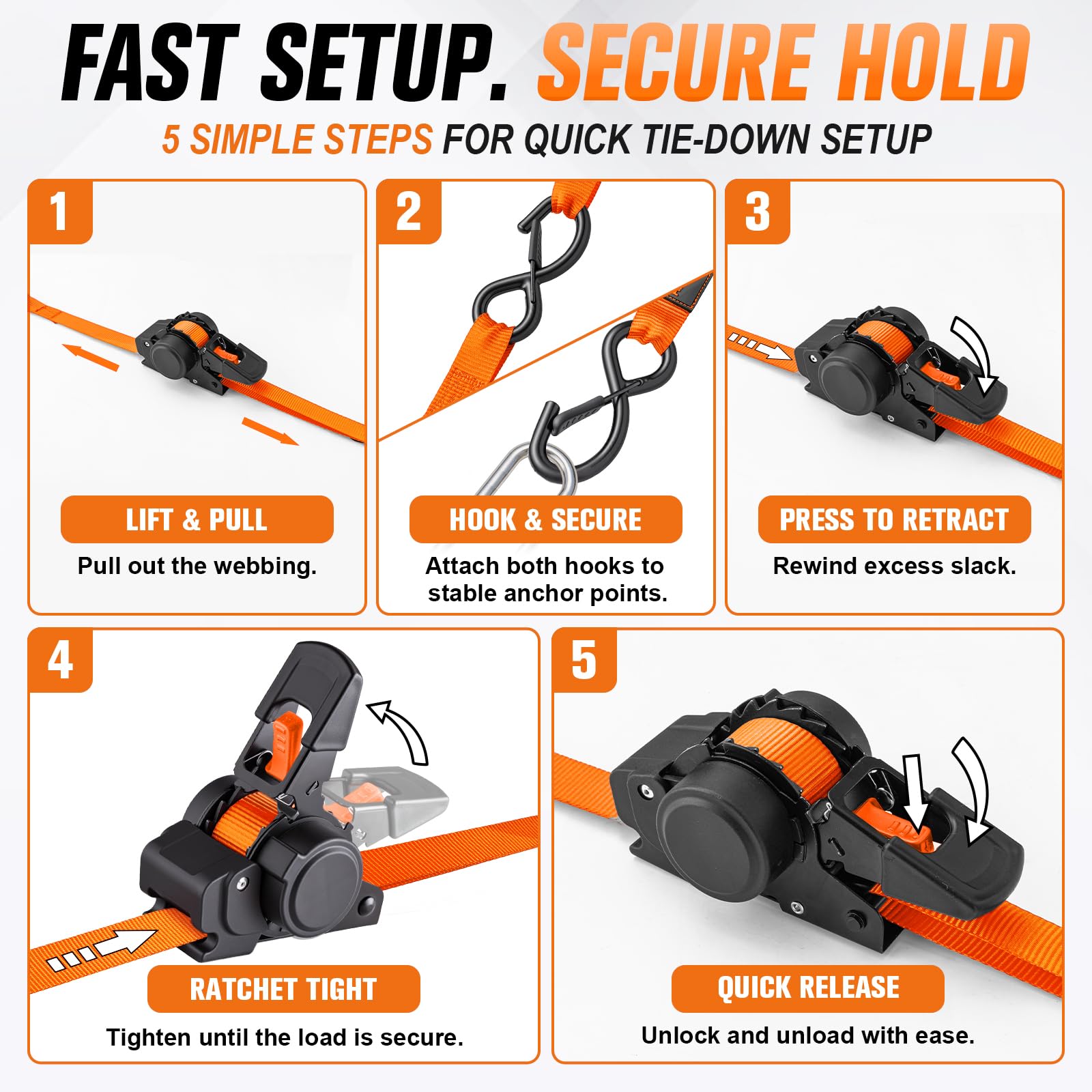 Hokinety 4 Pack Retractable Ratchet Straps 1 In X 10 Ft 1500 Lb For Truck