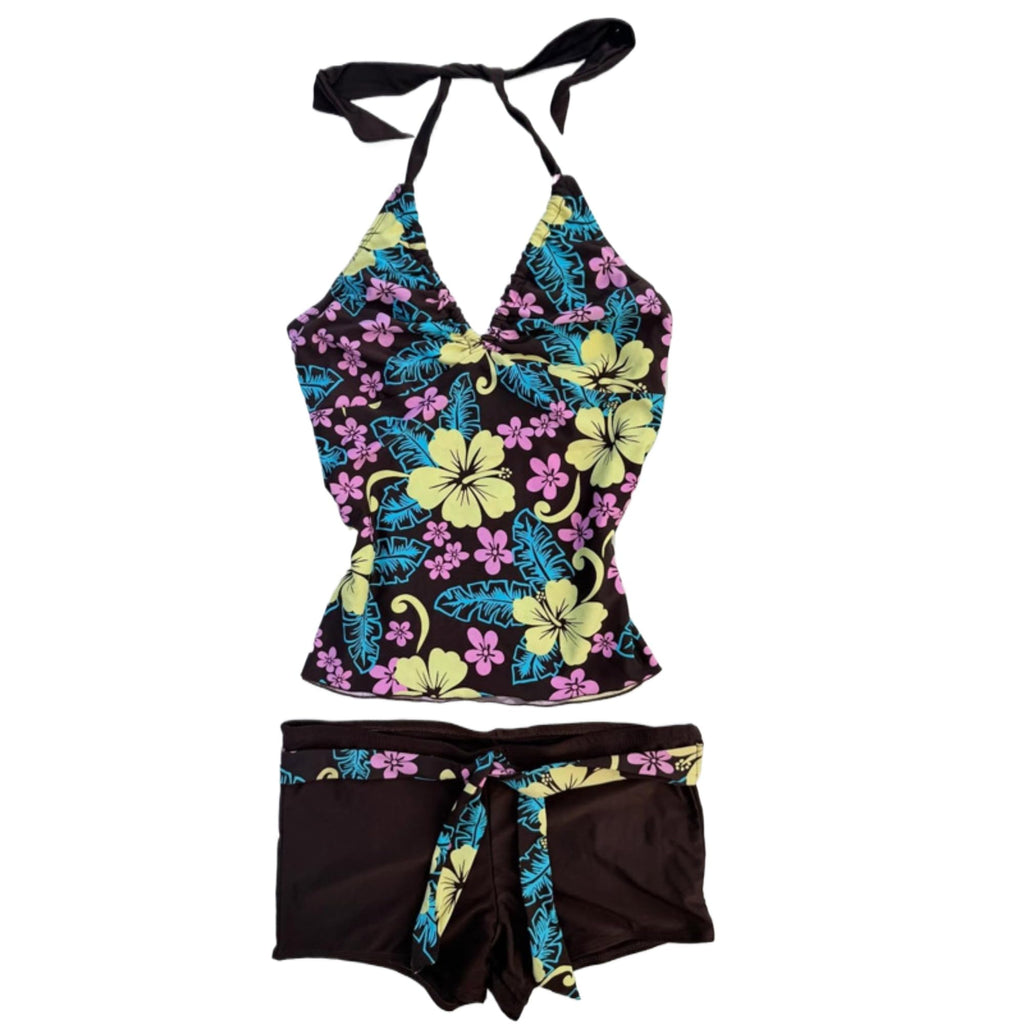 Women Two Piece Floral Print Vintage Tankini Swimsuit Set Summer
