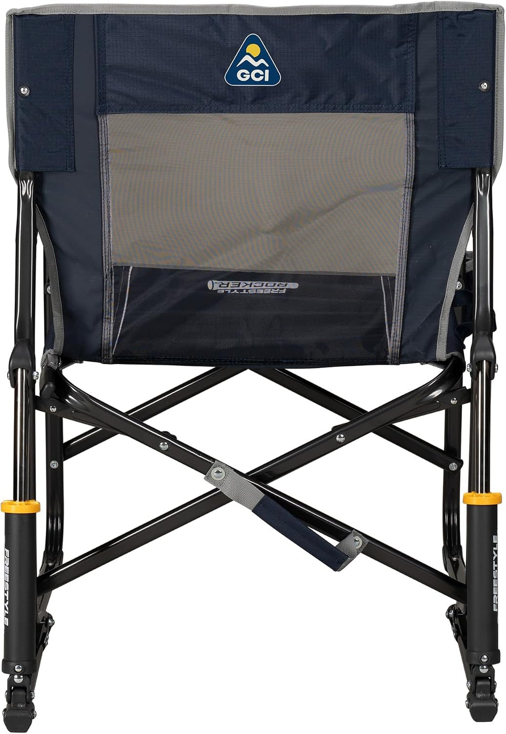 GCI OUTDOOR Freestyle Rocker Camping Chair | Portable Folding Rocking Chair with Solid, Durable Armrests, Drink Holder & Comfortable Backrest — Indigo Blue