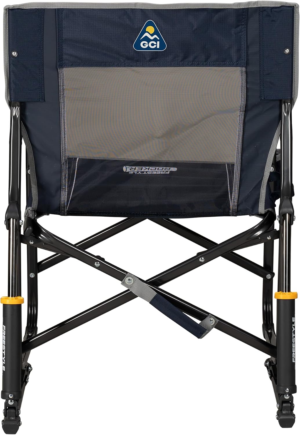 GCI OUTDOOR Freestyle Rocker Camping Chair | Portable Folding Rocking Chair with Solid, Durable Armrests, Drink Holder & Comfortable Backrest — Indigo Blue