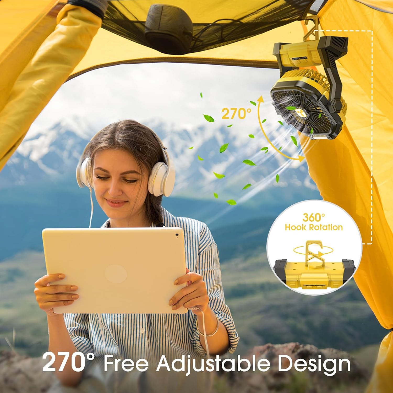 Portable Fan Rechargeable, 20000mAh Cordless Battery Powered Fan with LED Lantern Battery Operated for Travel Bedroom Home Camping Tent Office Beach Desk Fishing Table